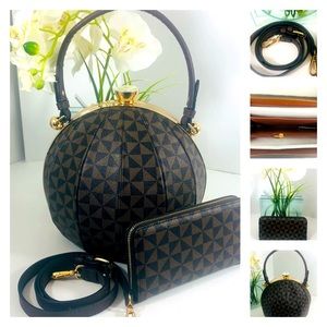 Large Unique Round Satchel Purse Handbag w/ Wallet